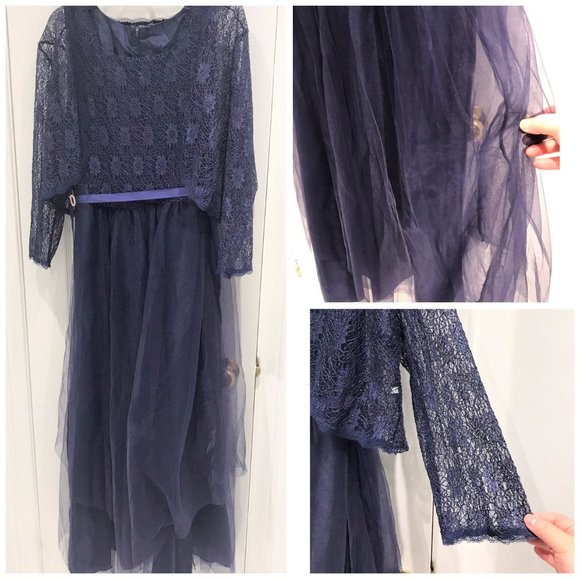 Brand New Women Long Evening Dress Chiffon Lace 2pc Size L - Picture 1 of 8